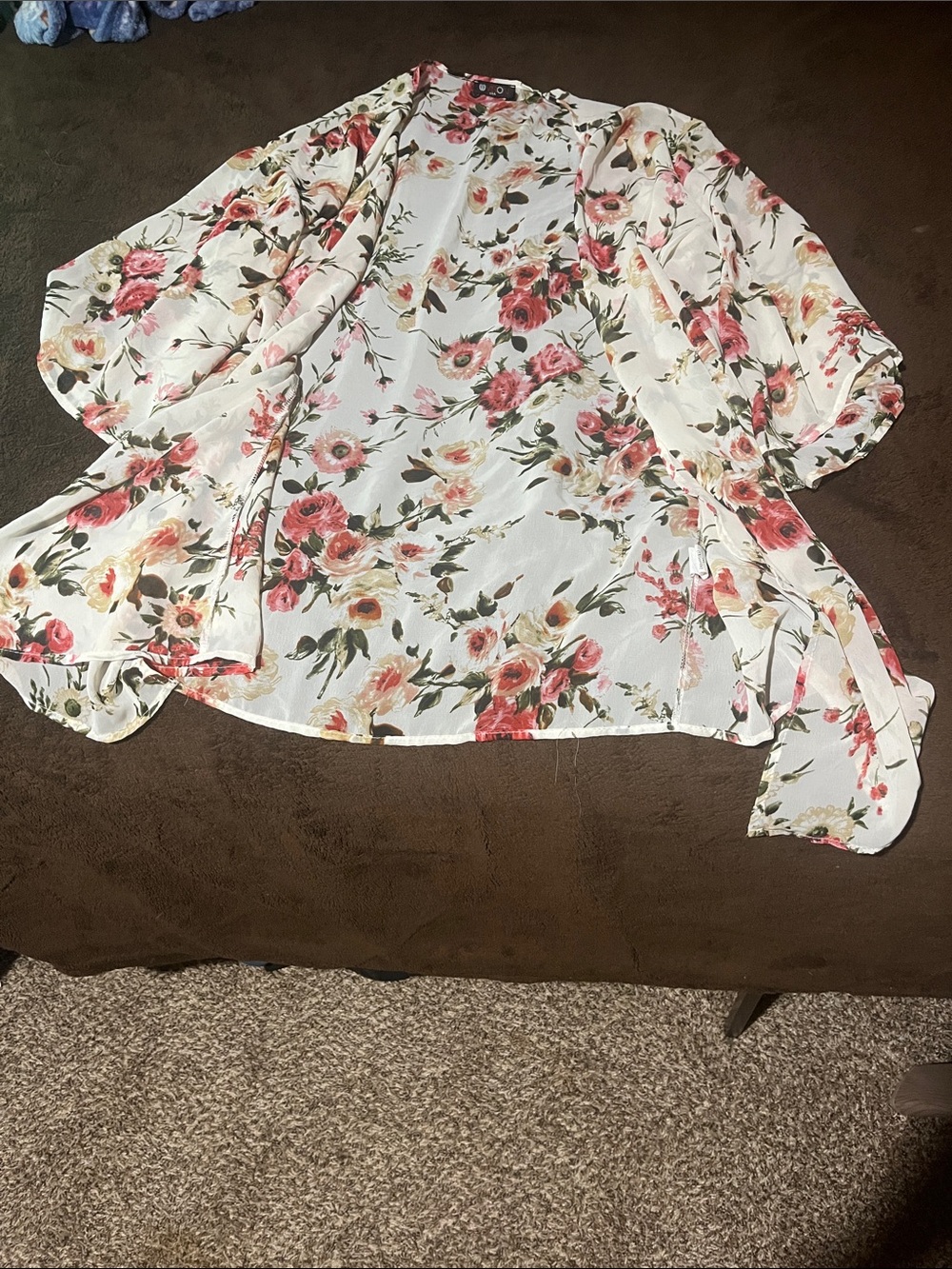 Floral Sheer Wrap Scarf - White with Pink Floral